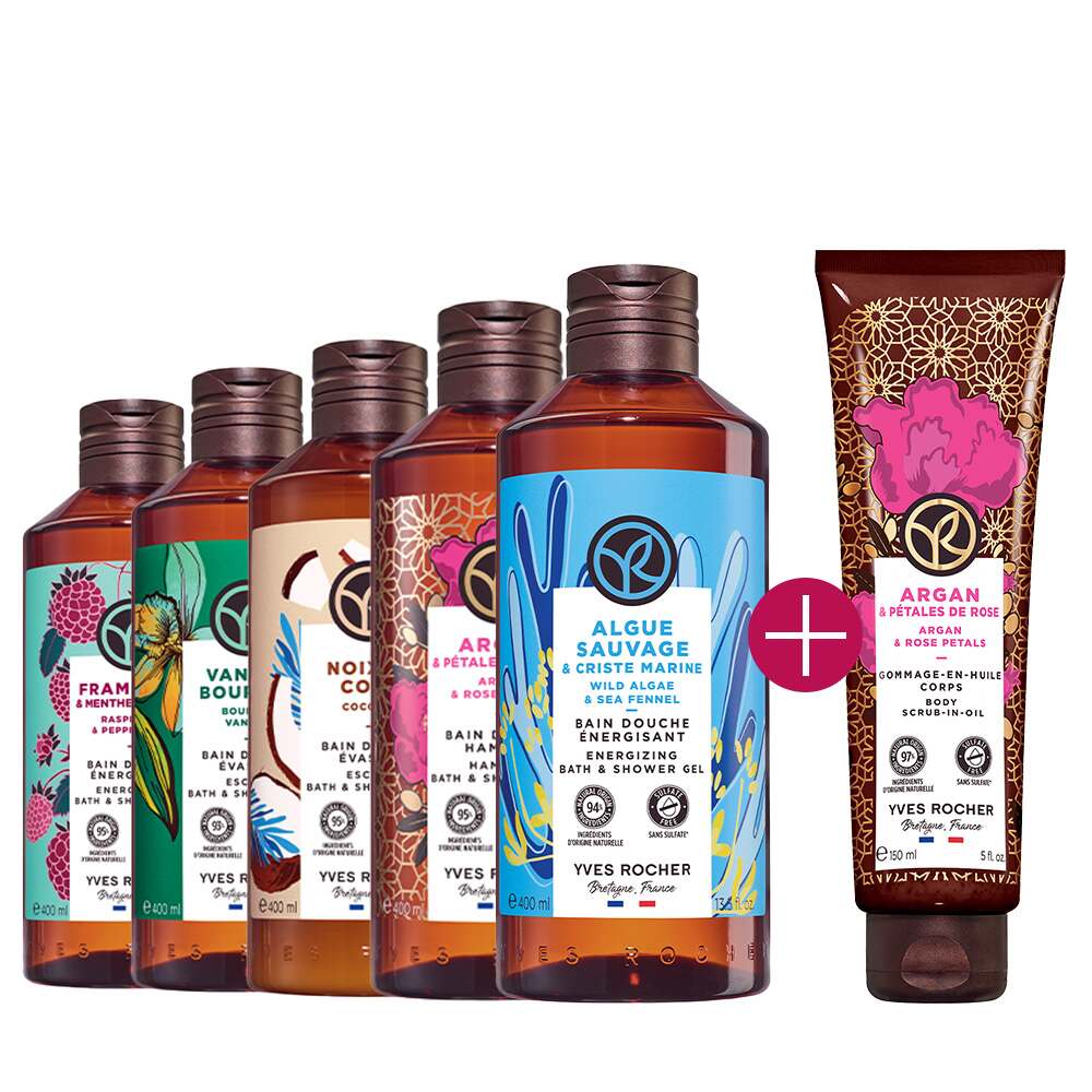 Willkommensangebot – Set mit 5 Duschgelen + Peeling